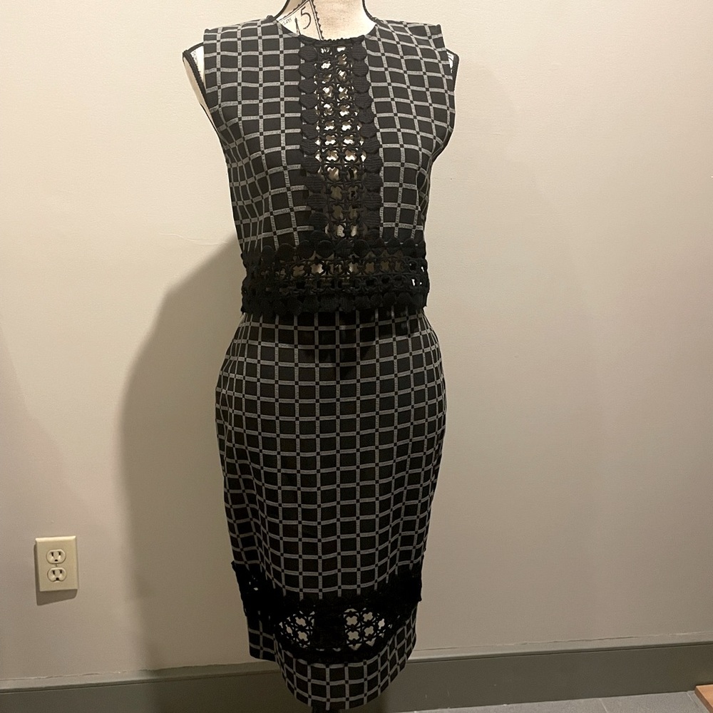 Never Worn ENDLESS ROSE Skirt Suit. Classic,versatile grey and black.Mesh detail